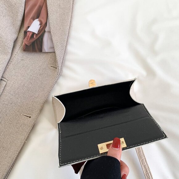 Beige Elegant Women's Mini Crocodile Embossed Satchel - Picture 3 of 7